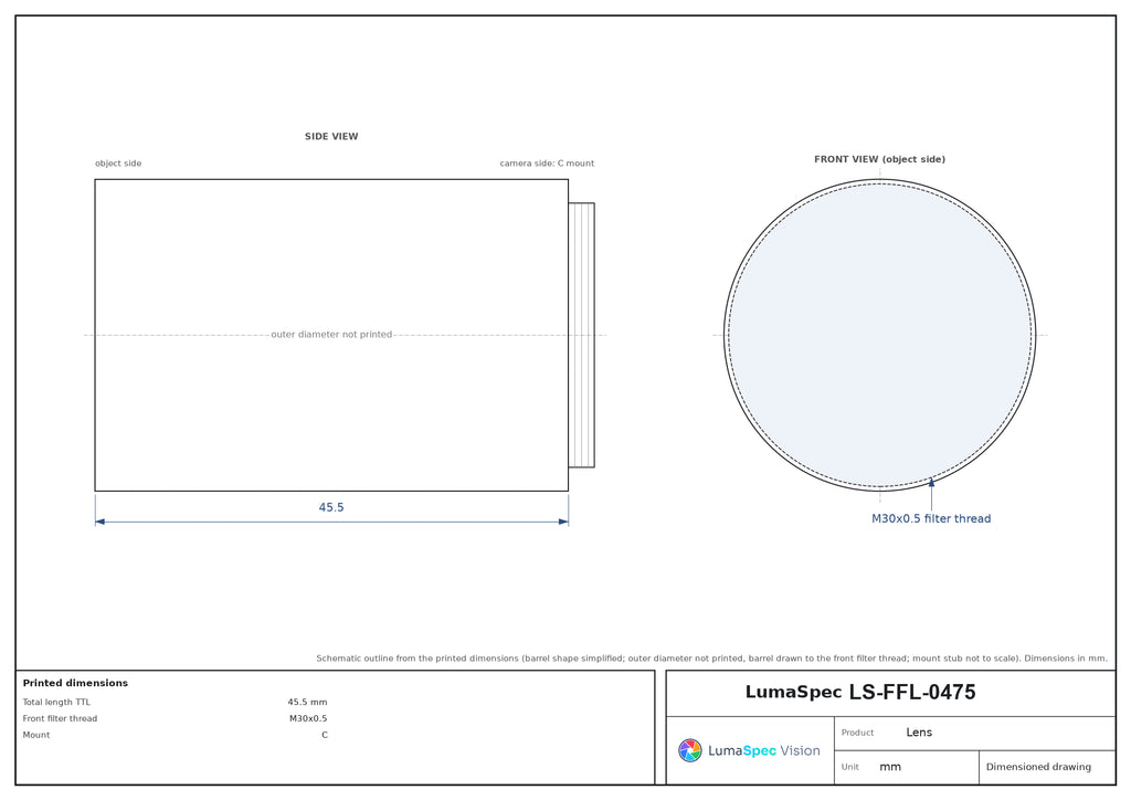 LS-FFL-0475 dimensions (mm)