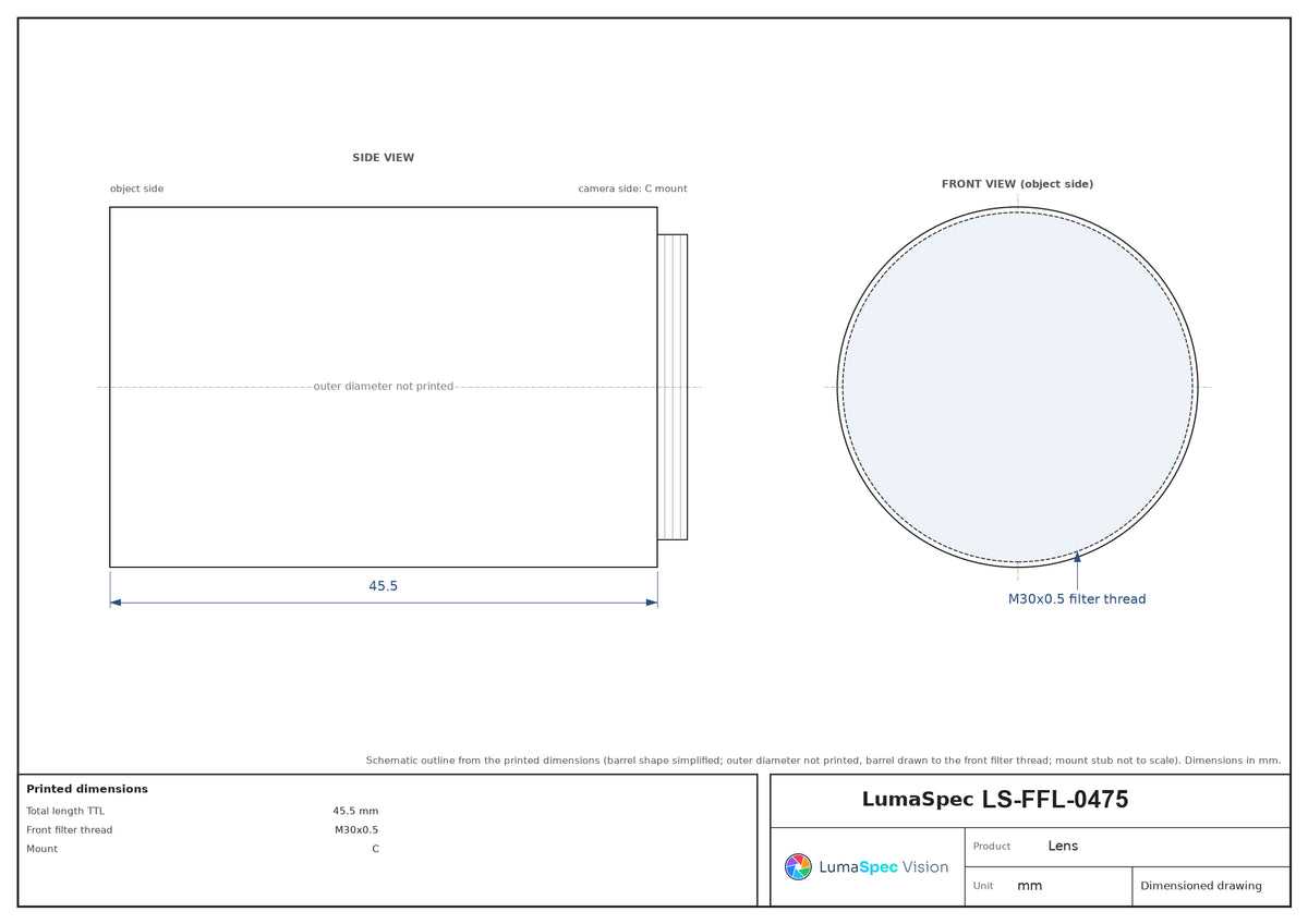 LS-FFL-0475 dimensions (mm)