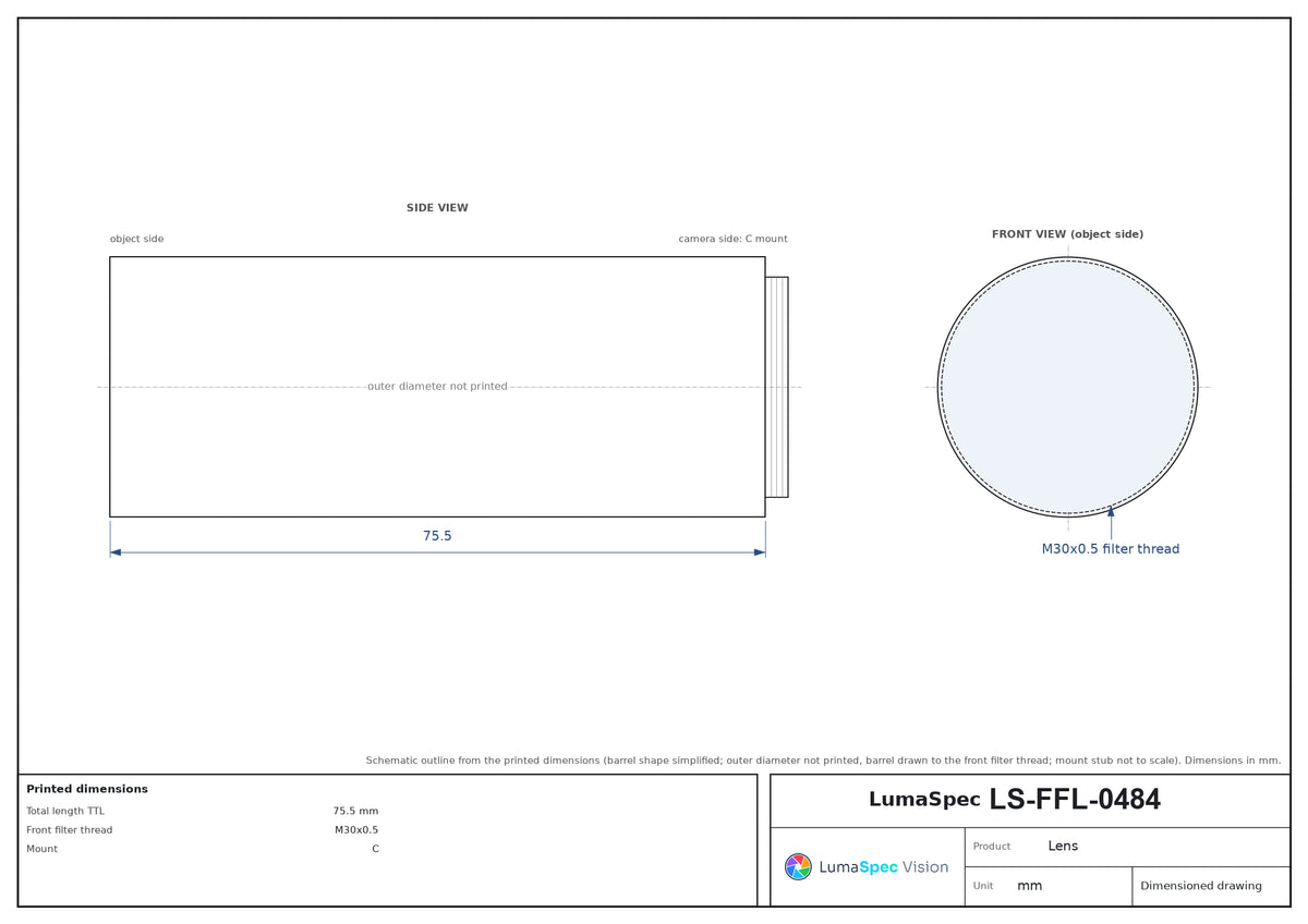 LS-FFL-0484 dimensions (mm)