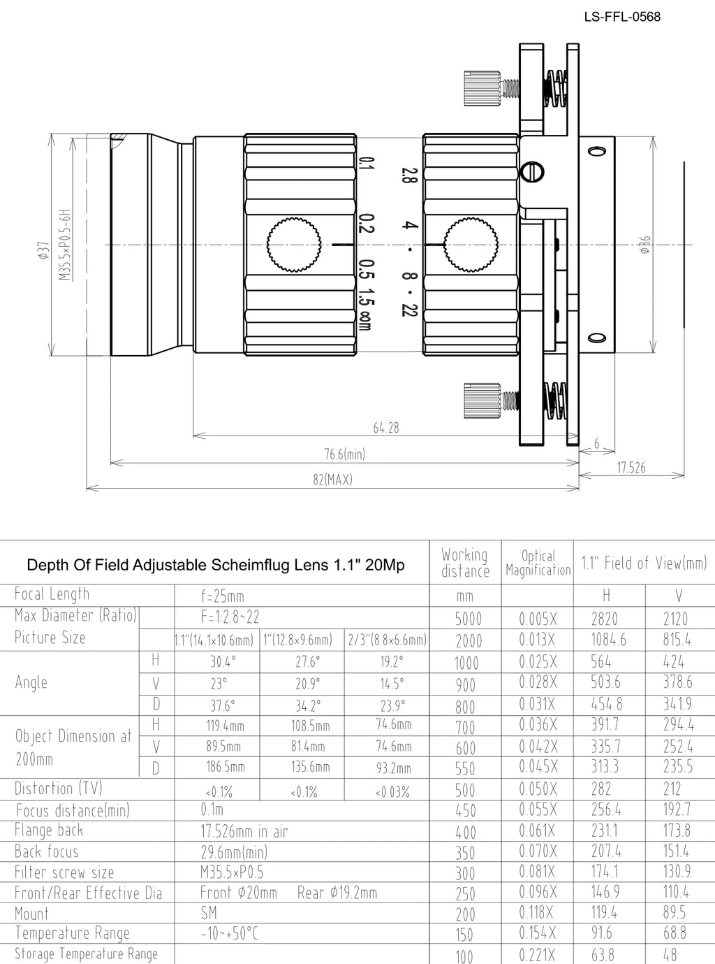 LS-FFL-0568 dimensions (mm)
