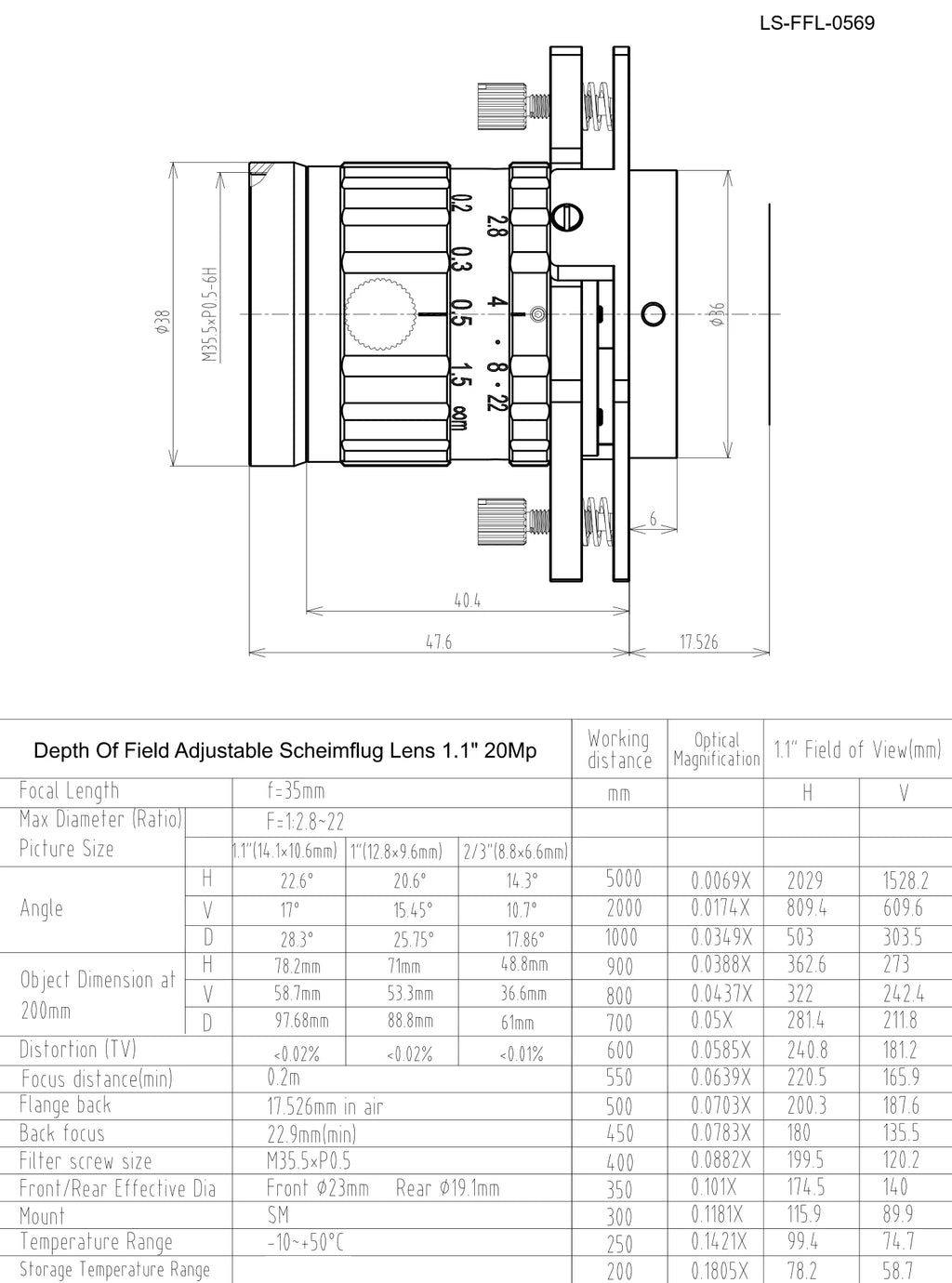 LS-FFL-0569 dimensions (mm)