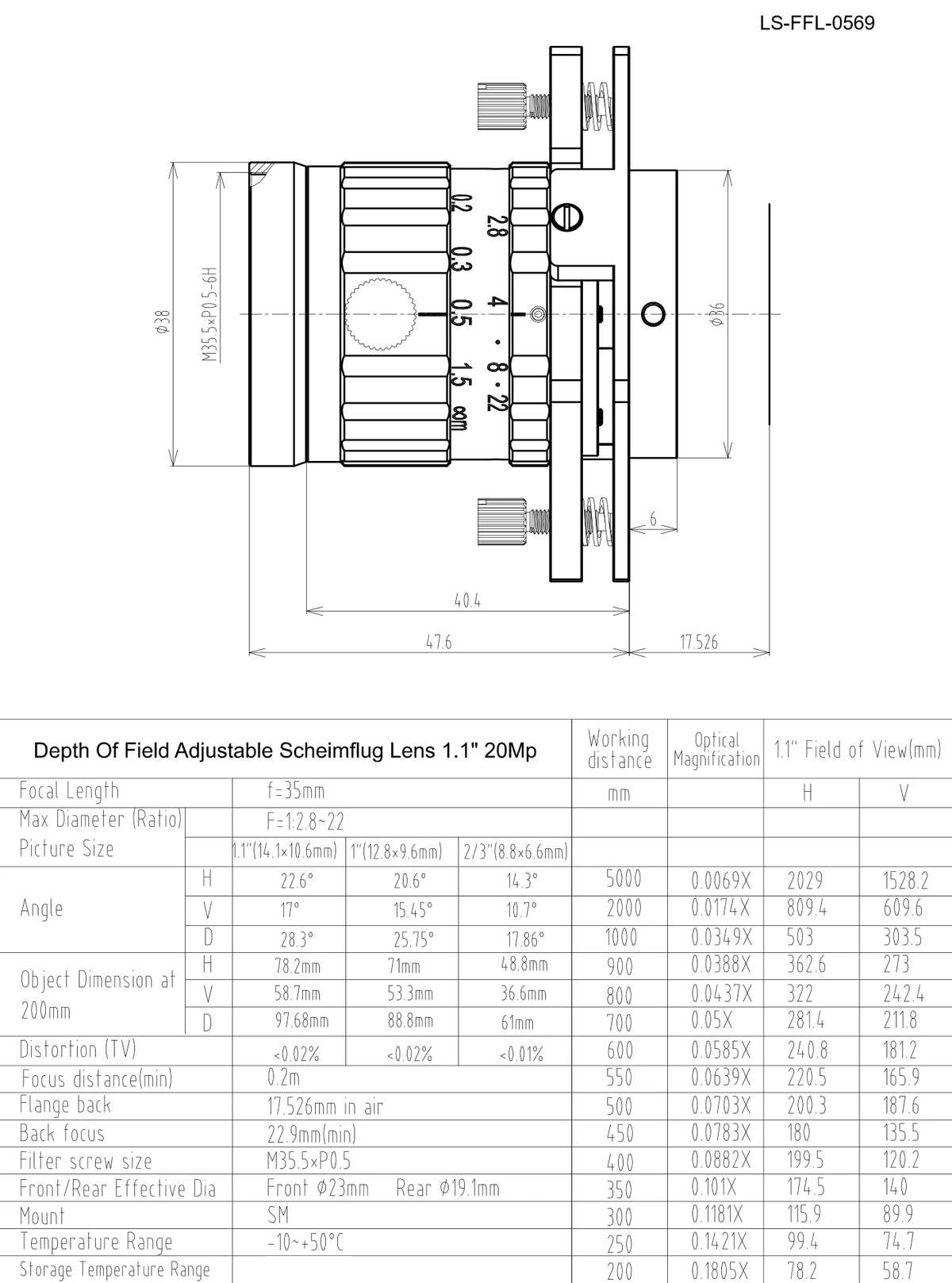 LS-FFL-0569 dimensions (mm)