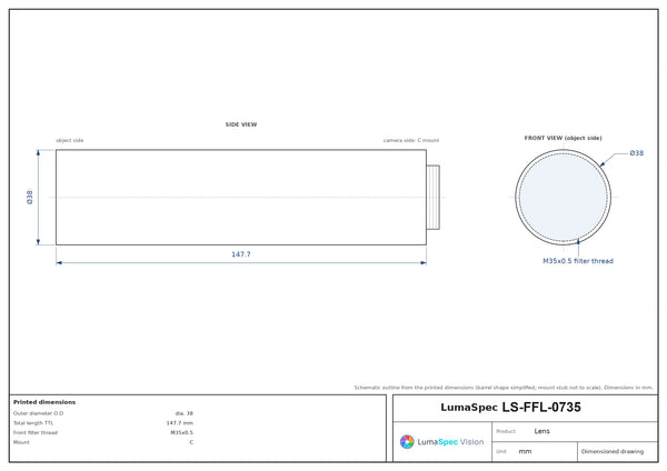 1", C-mount machine vision lens, 0.3x, WD 380 mm