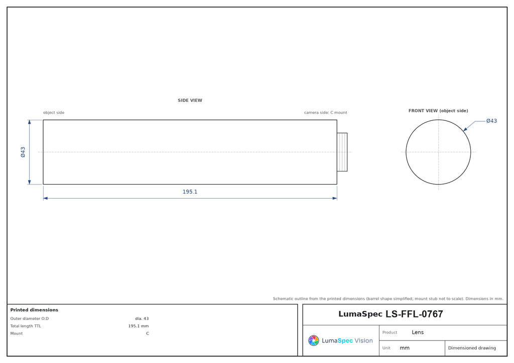 LS-FFL-0767 dimensions (mm)