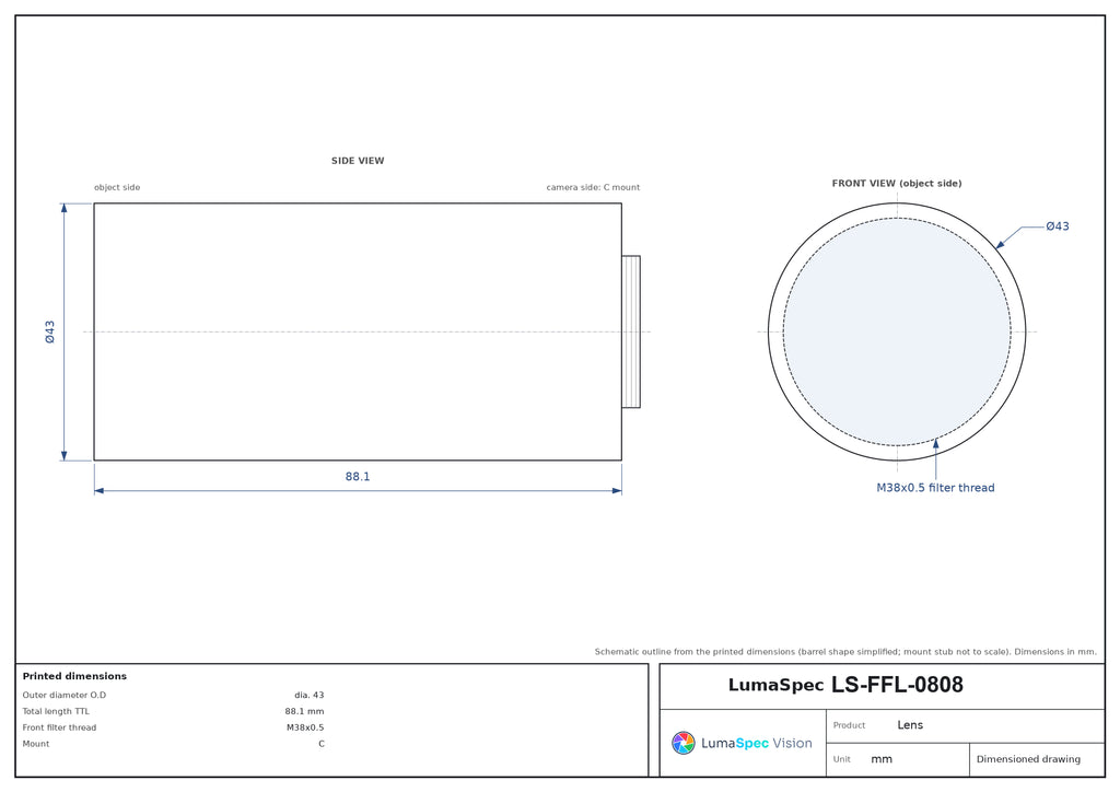 LS-FFL-0808 dimensions (mm)