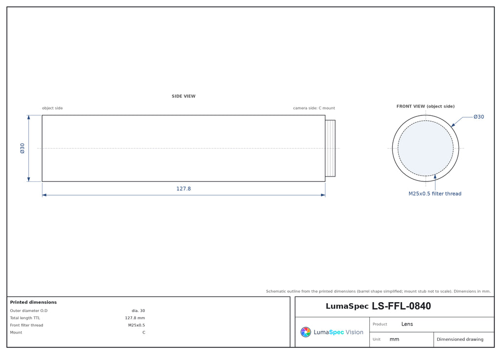 LS-FFL-0840 dimensions (mm)