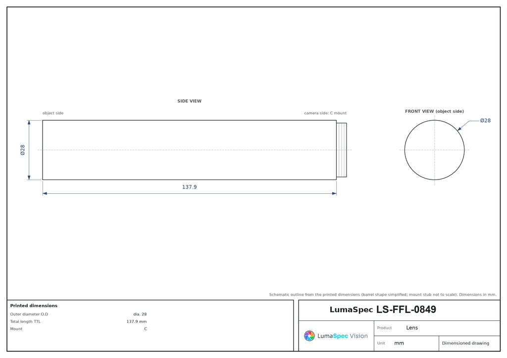 LS-FFL-0849 dimensions (mm)