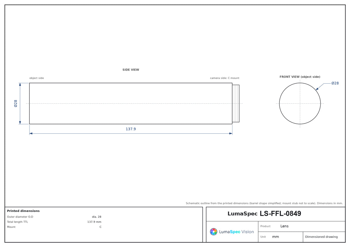 LS-FFL-0849 dimensions (mm)