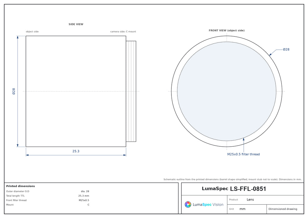 LS-FFL-0851 dimensions (mm)