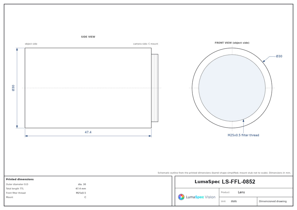 LS-FFL-0852 dimensions (mm)