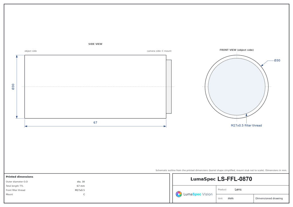 LS-FFL-0870 dimensions (mm)