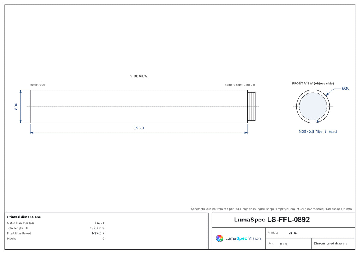 LS-FFL-0892 dimensions (mm)