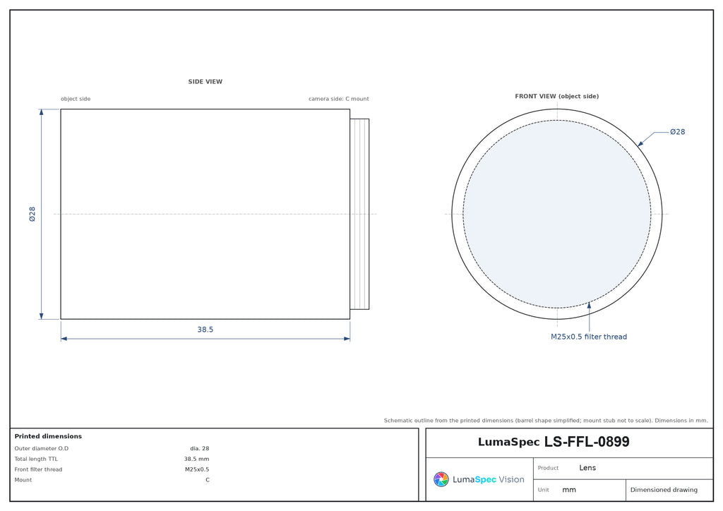 LS-FFL-0899 dimensions (mm)