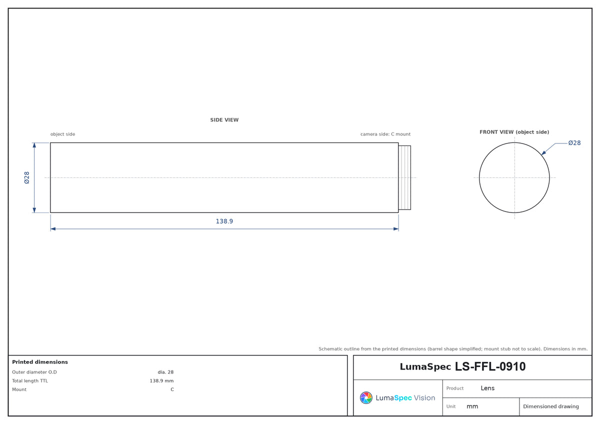 LS-FFL-0910 dimensions (mm)