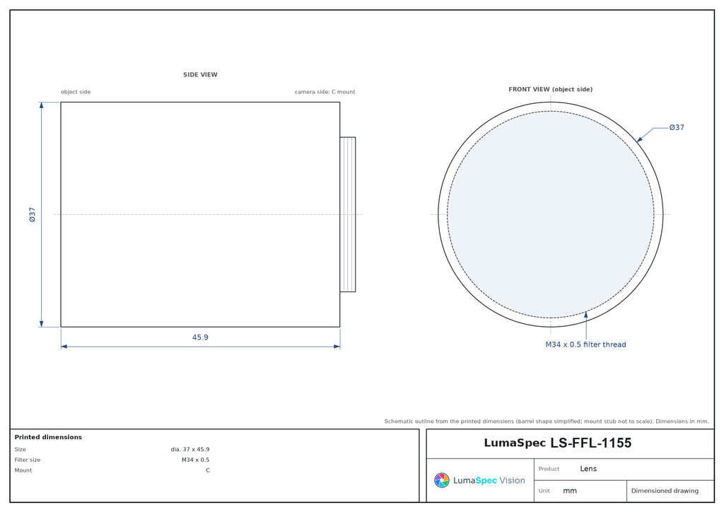 LS-FFL-1155 dimensions (mm)