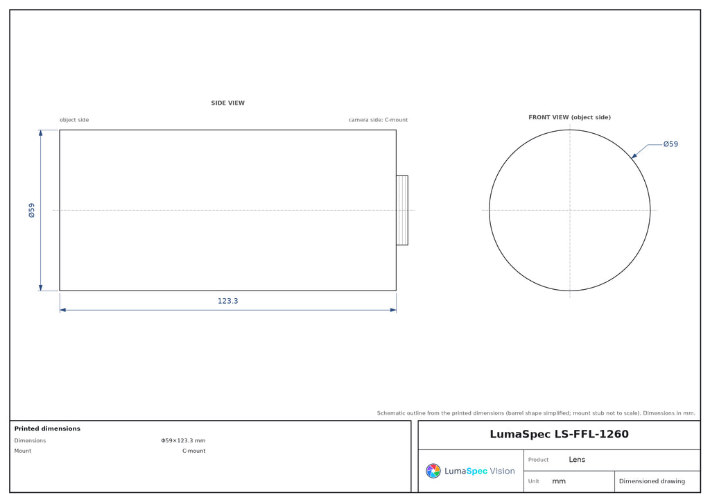 170 mm fixed focal length lens, 1", 10 MP, F4.4, C-mount