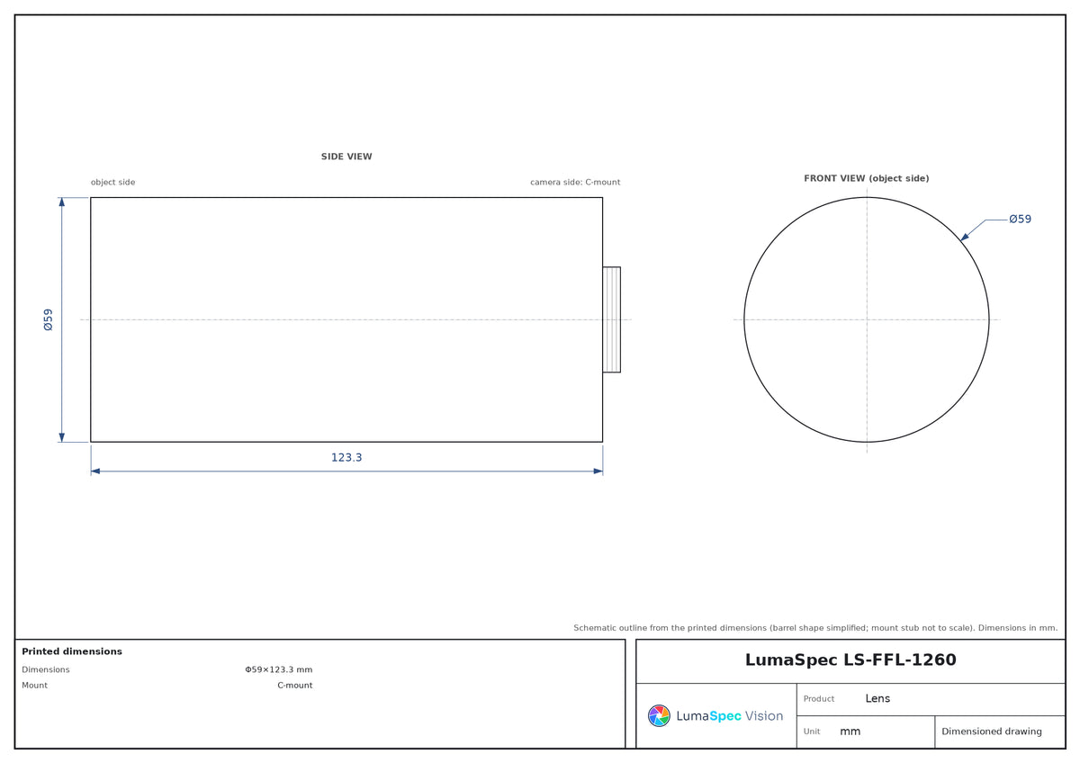 170 mm fixed focal length lens, 1", 10 MP, F4.4, C-mount