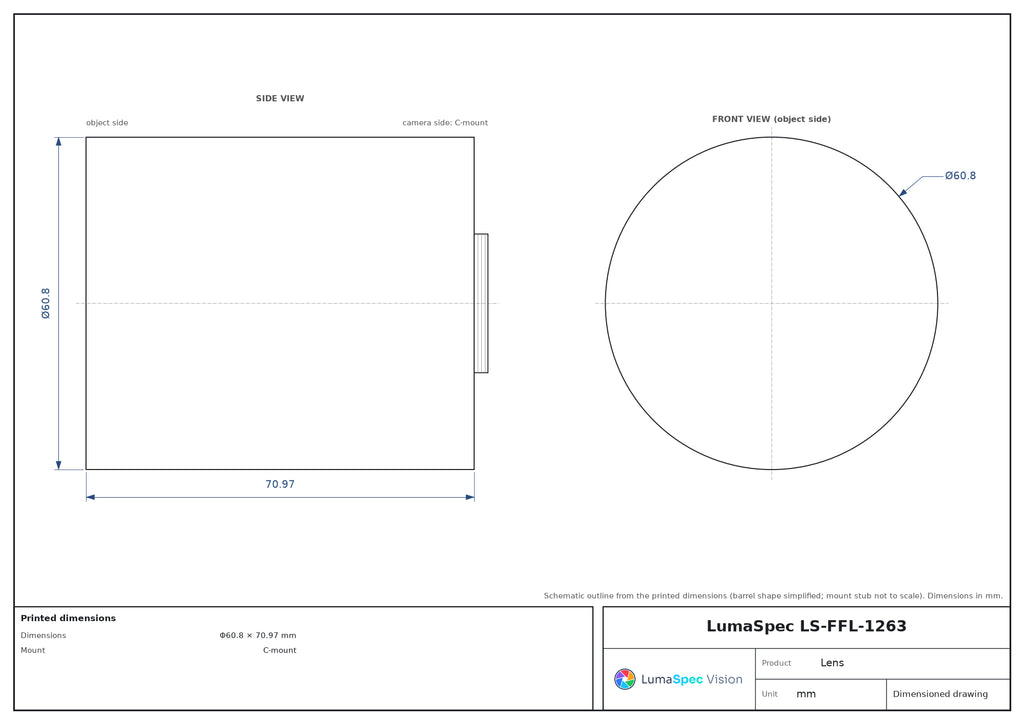 8 mm fixed focal length lens, 1.1", 25 MP, C-mount