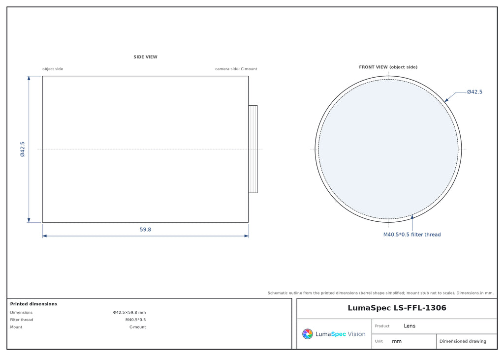 16 mm fixed focal length lens, 1.2", 25 MP, F2.4, C-mount