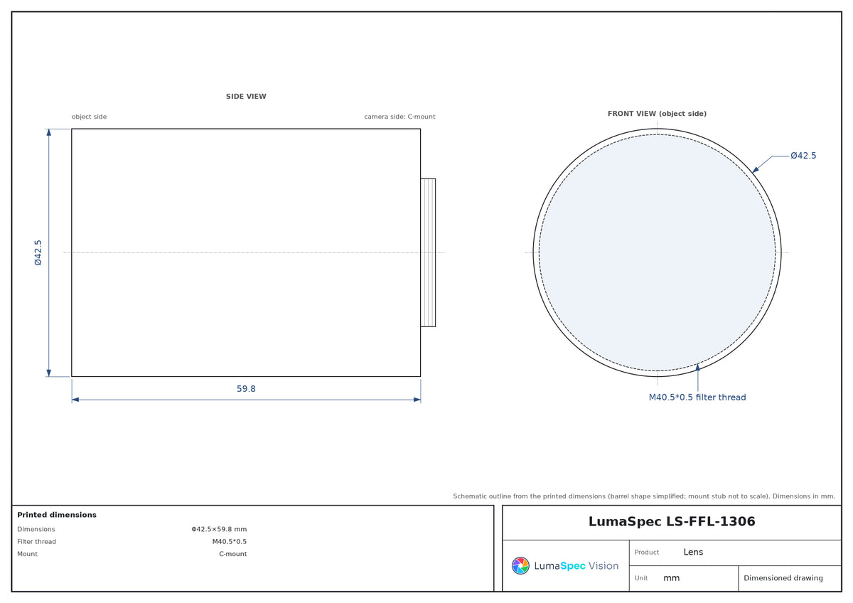 16 mm fixed focal length lens, 1.2", 25 MP, F2.4, C-mount