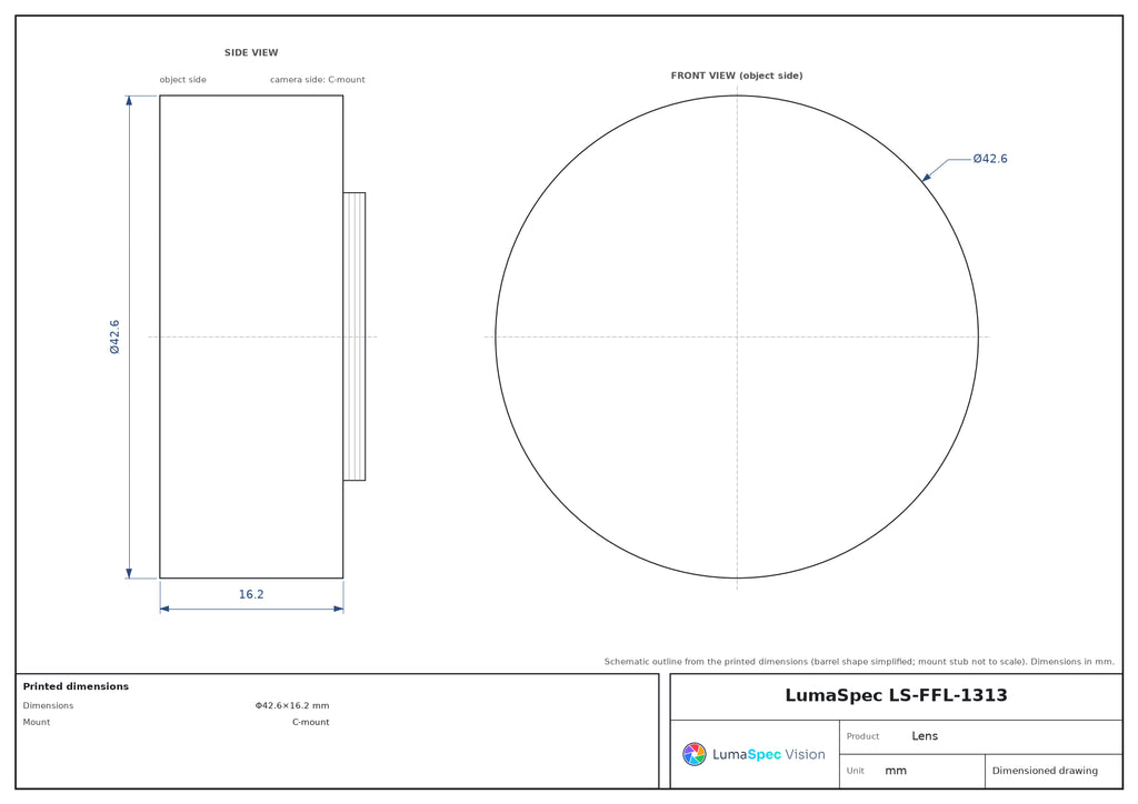 12 mm fixed focal length lens, 1.4", 45 MP, C-mount