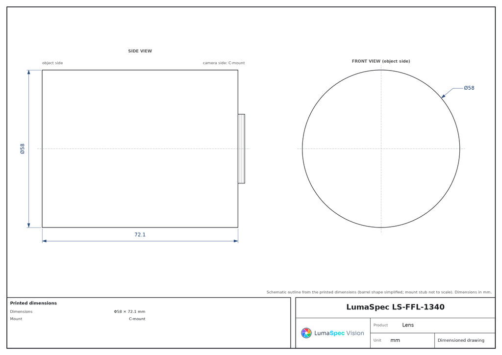 8.5 mm fixed focal length lens, 4/3", 12 MP, F2.8, C-mount