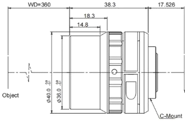 34.83 mm, 2/3", C-mount anti-vibration machine vision lens