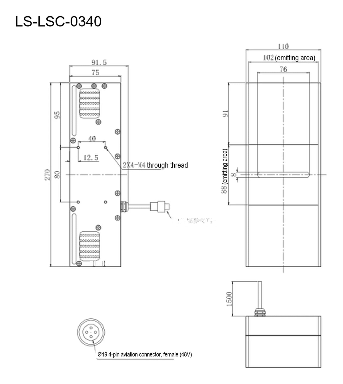 LS-LSC-0340 dimensions (mm)