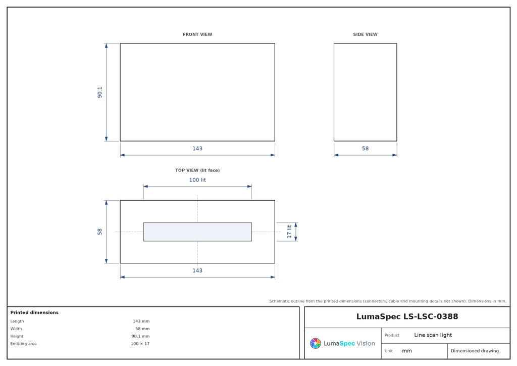 100 x 17 mm high-power line scan light