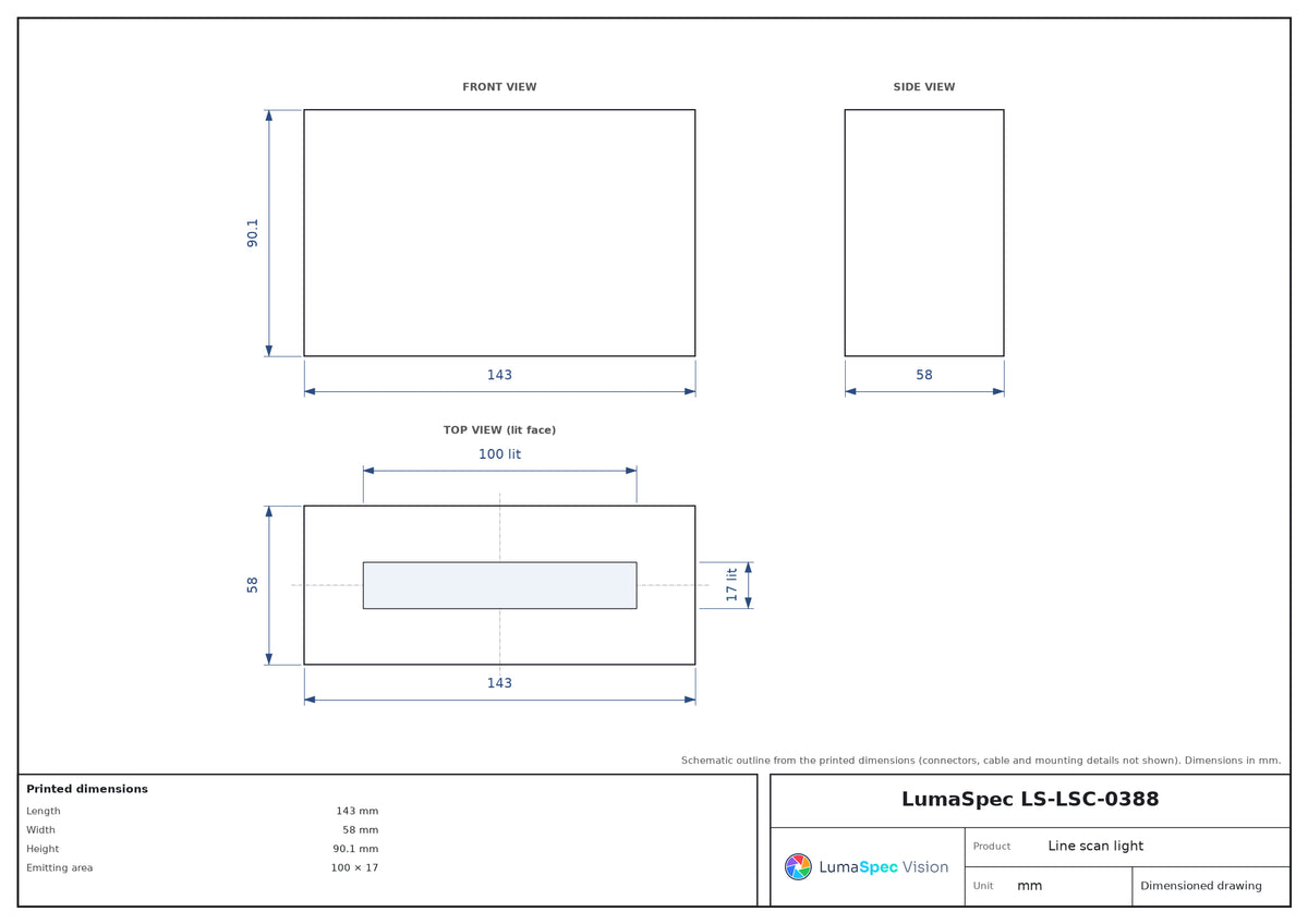 100 x 17 mm high-power line scan light