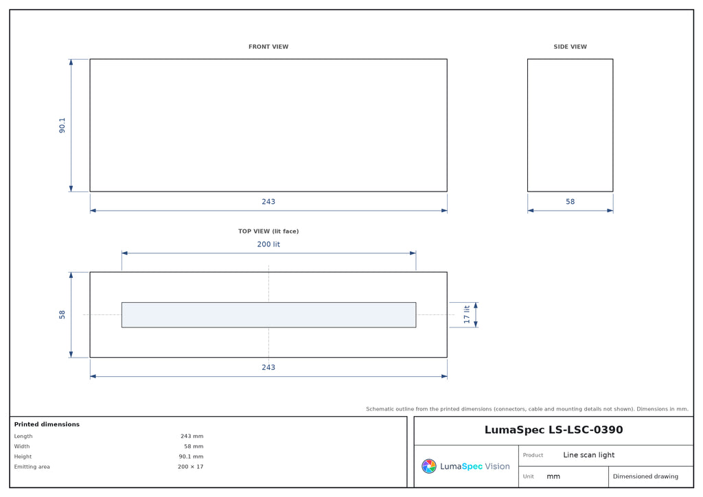 200 x 17 mm high-power line scan light