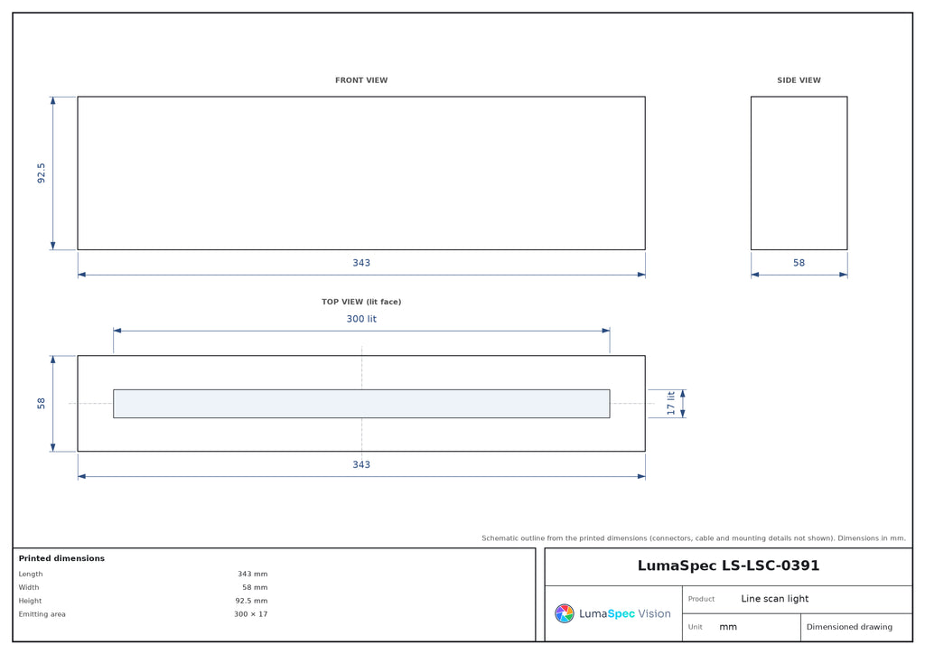 300 x 17 mm high-power line scan light