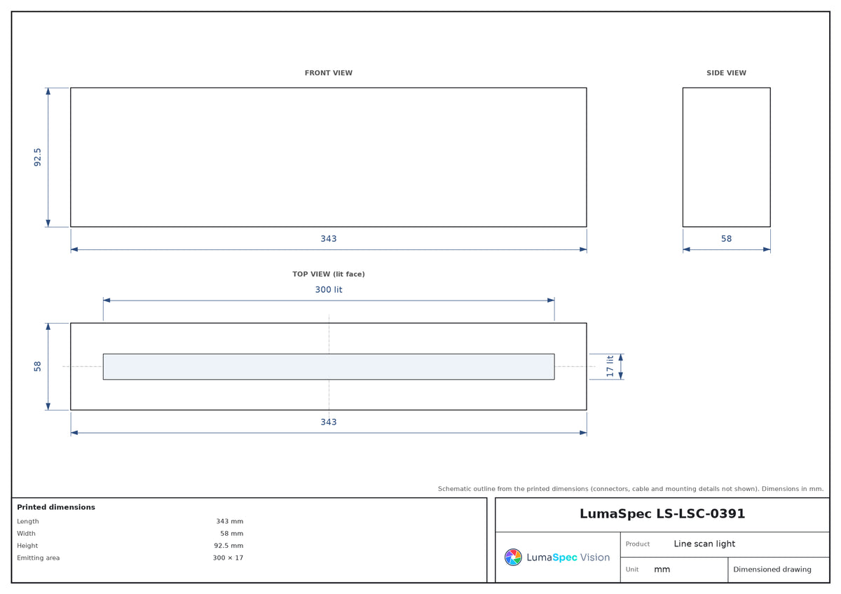 300 x 17 mm high-power line scan light
