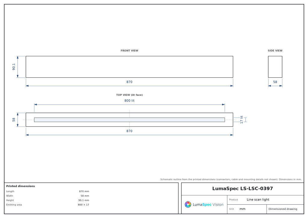 800 x 17 mm high-power line scan light