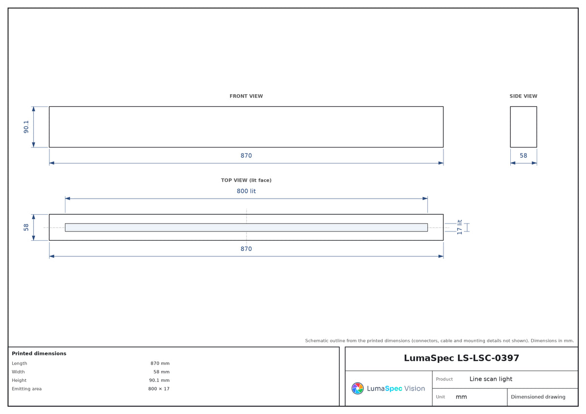 800 x 17 mm high-power line scan light