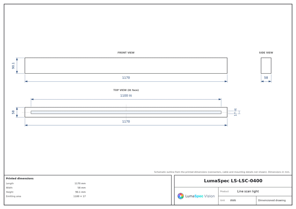 1100 x 17 mm high-power line scan light