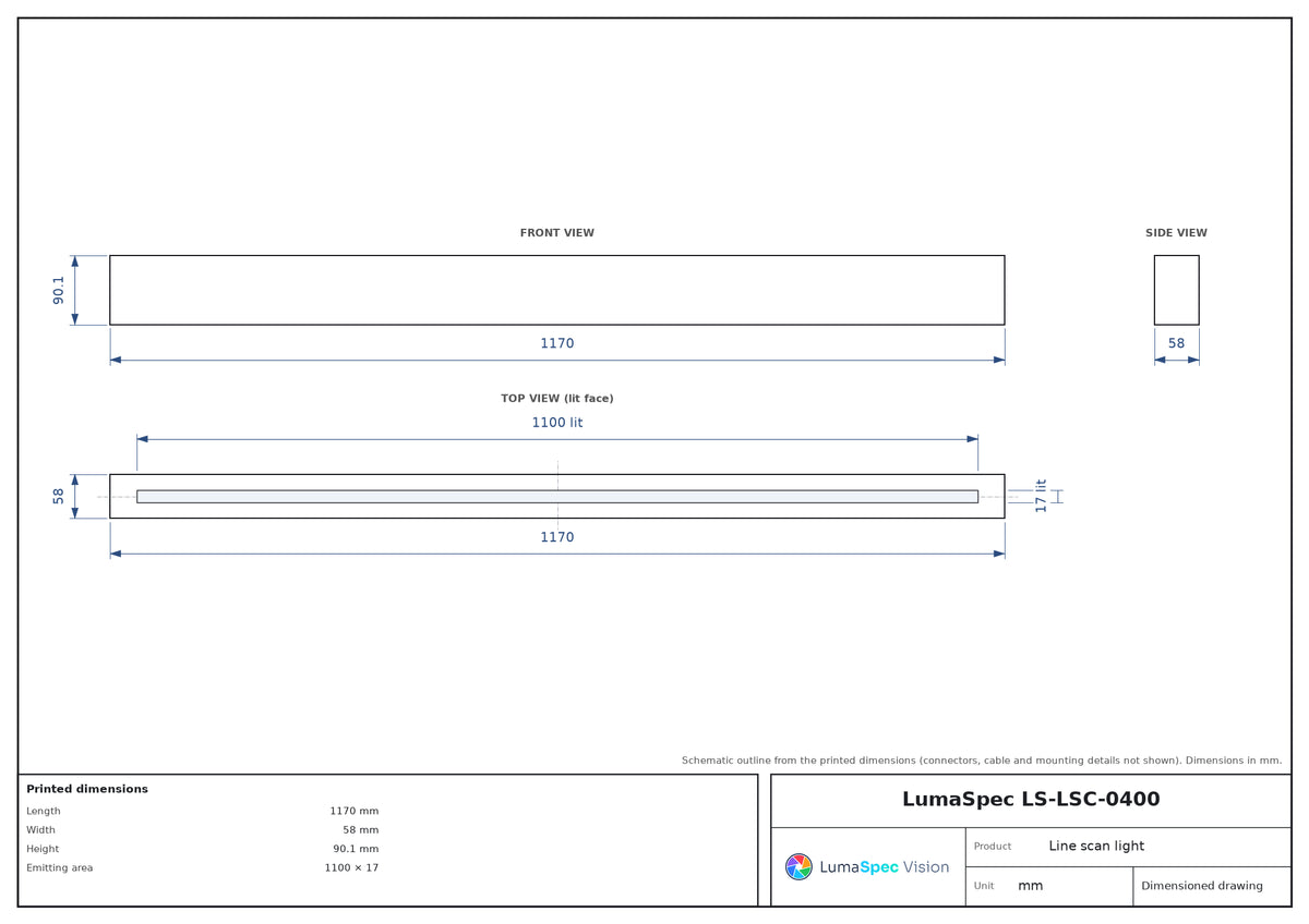 1100 x 17 mm high-power line scan light