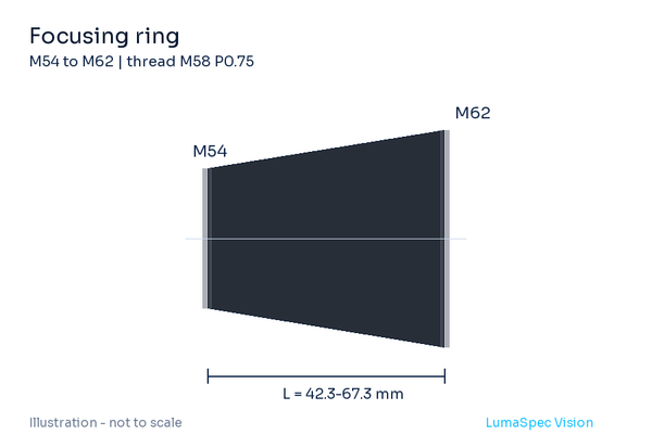 Focusing ring, length 42.3-67.3 mm, M54 to M62 mount