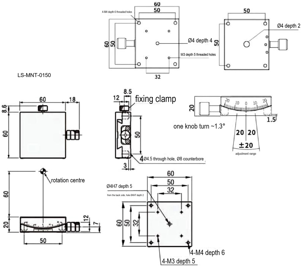 LS-MNT-0150 dimensions (mm)
