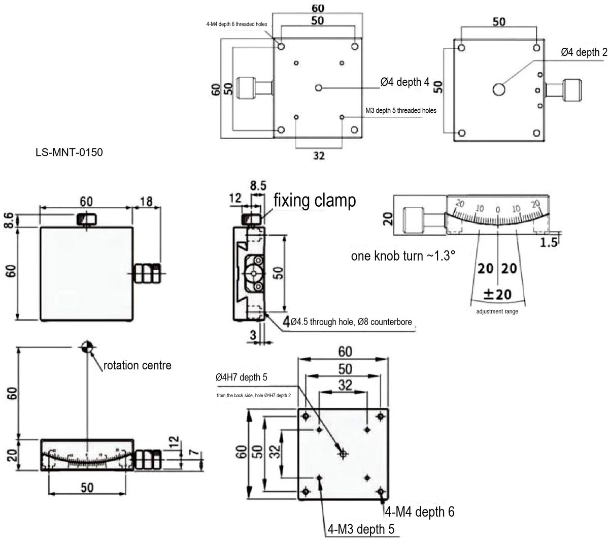 LS-MNT-0150 dimensions (mm)