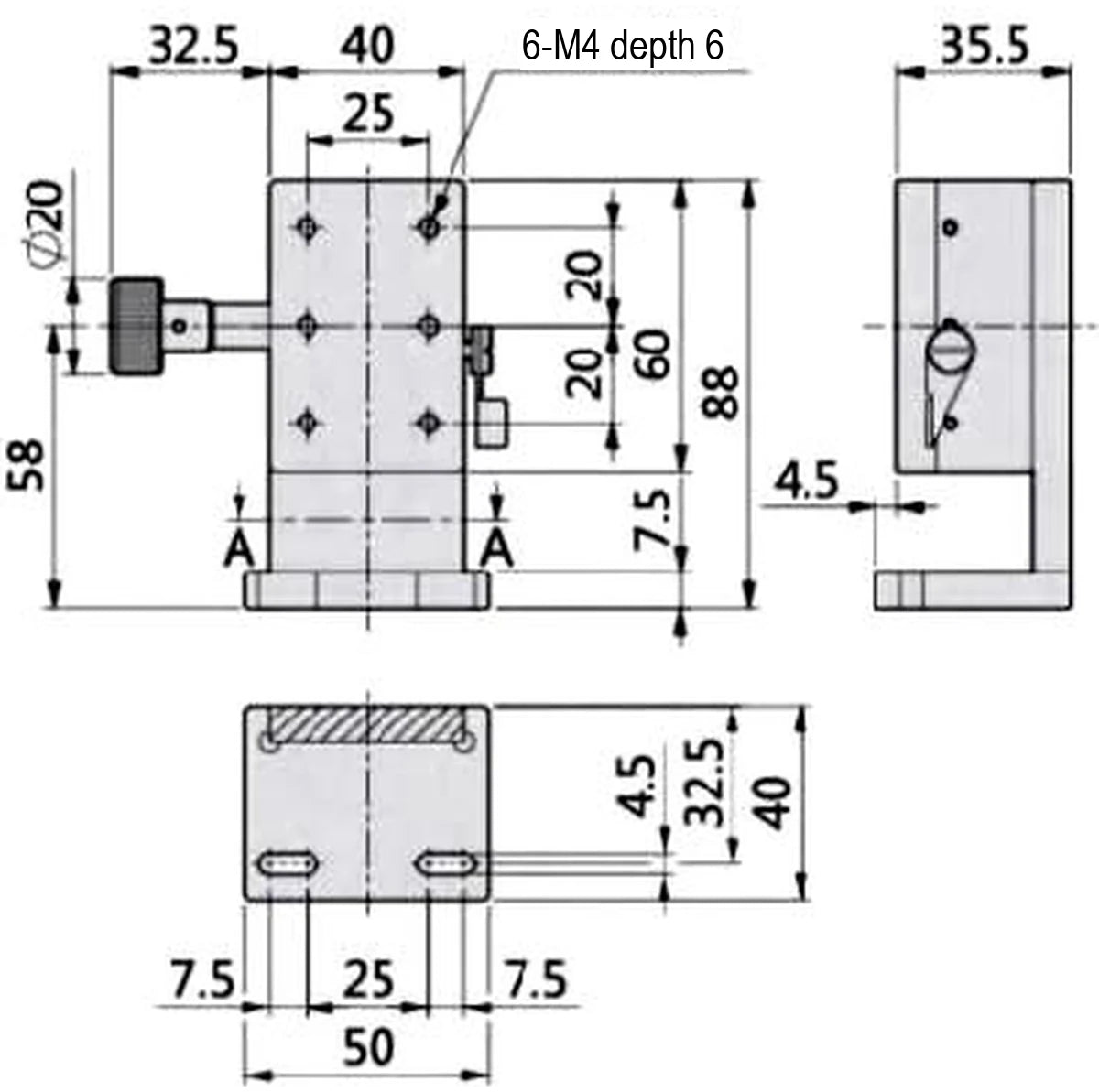 LS-MNT-0250 dimensions (mm)