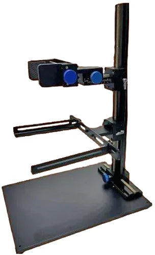 Single-pole camera stand with forward/backward and horizontal camera movement, 600 x 600 mm base