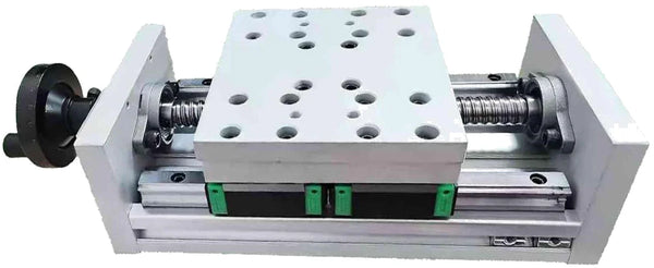 Ball-screw manual lift / slide tables, 120 mm wide, base 355 mm, travel 180 mm, X axis