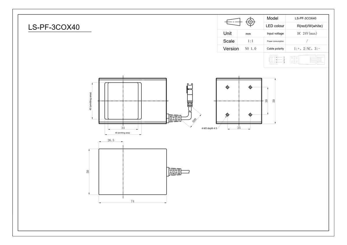 LS-PF-3COX40 dimensions (mm)