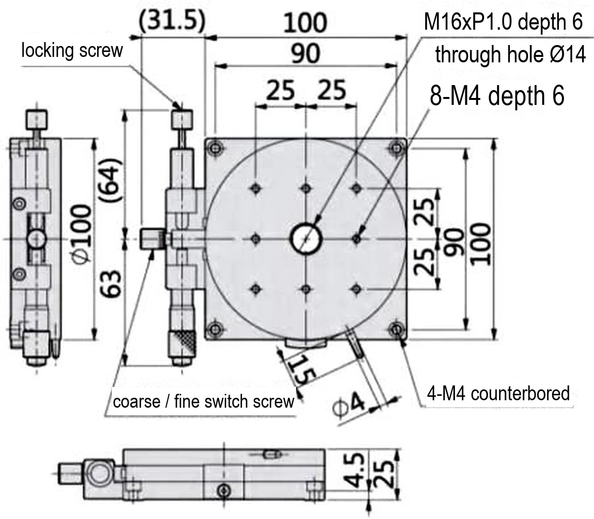 LS-RHMP100 dimensions (mm)