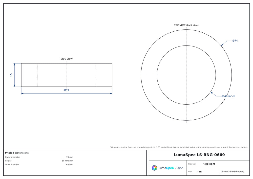 Ø74 mm low-angle ring light, 30° angle