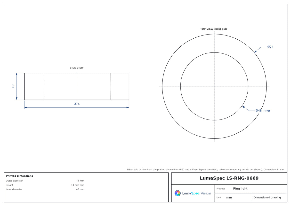 Ø74 mm low-angle ring light, 30° angle