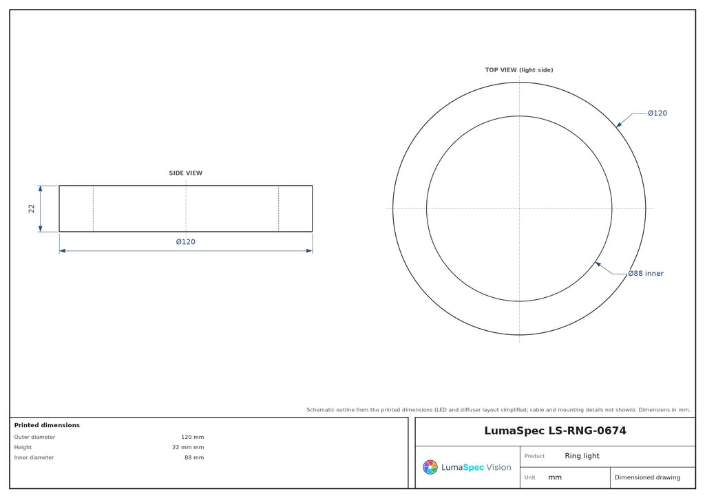 Ø120 mm low-angle ring light, 30° angle