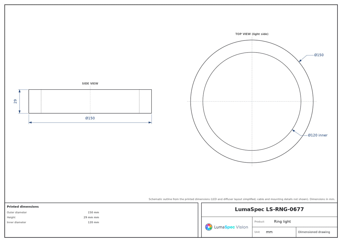 Ø150 mm low-angle ring light, 30° angle