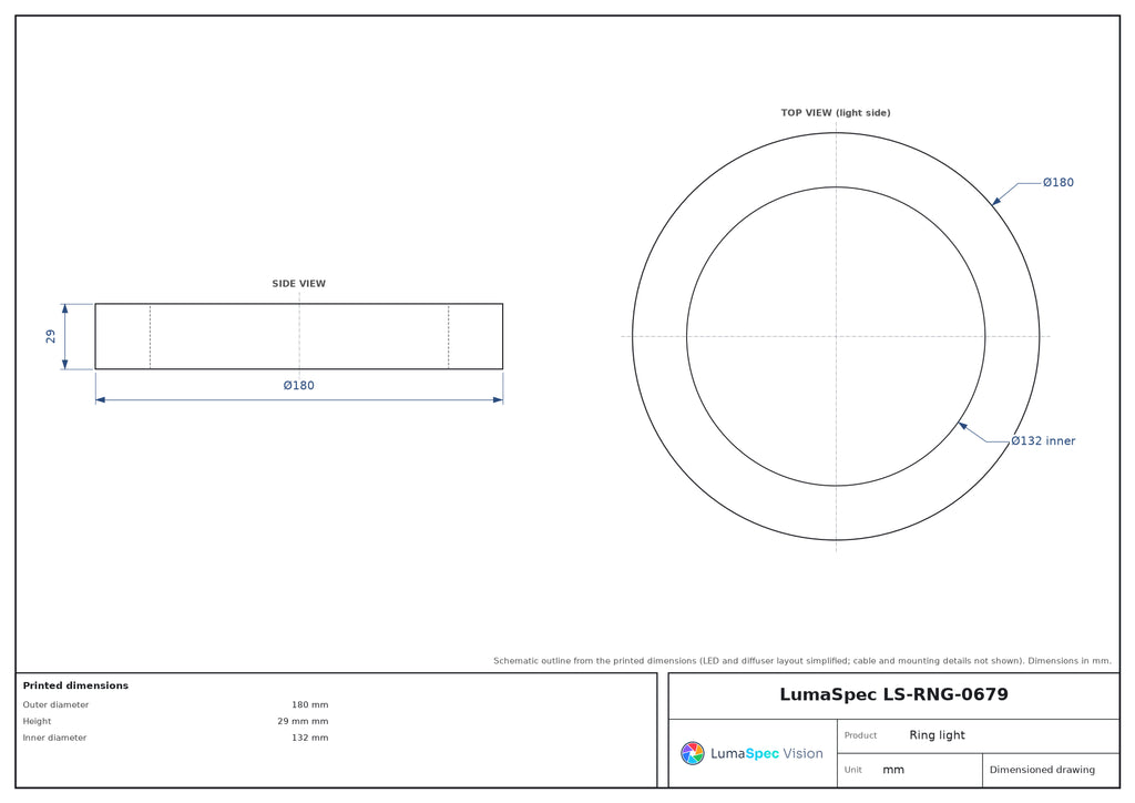 Ø180 mm low-angle ring light, 30° angle